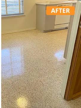 Terrazzo floor cleaning (Terrazzo · commercial kitchen) — after MarblePro polishing
