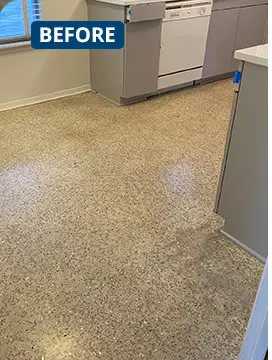 Terrazzo floor cleaning (Terrazzo · commercial kitchen) — before polishing