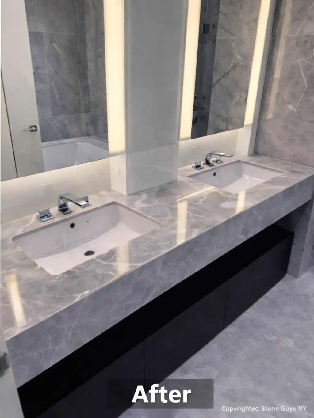 Bathroom marble sink & vanity (Marble · double sink vanity) — after MarblePro polishing