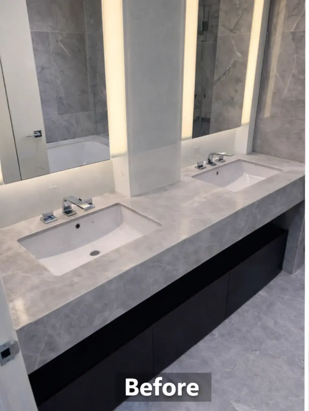 Bathroom marble sink & vanity (Marble · double sink vanity) — before polishing
